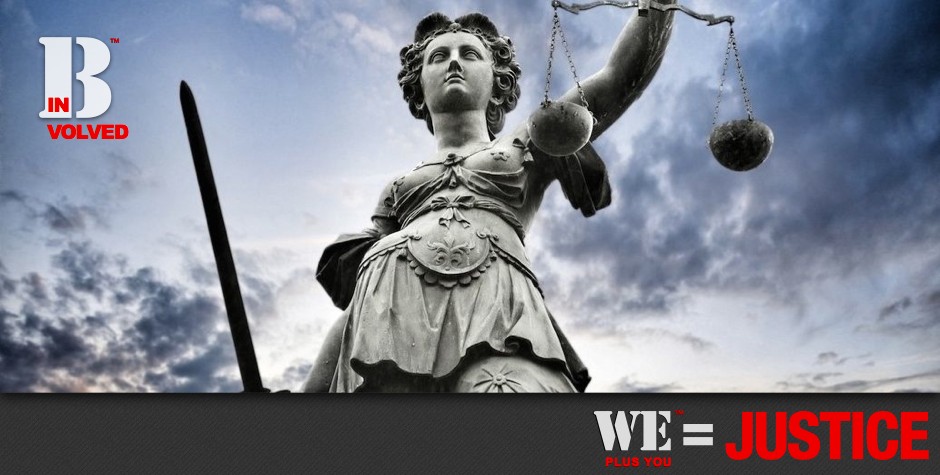 Contact_Be Involved_We Plus You Equals Justice_photo of lady justice with sword in one hand and scales held high against a blue sky with wispy clouds